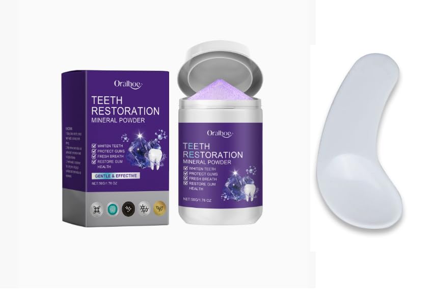 Luxvara Polvo Blanqueador de Diente, Polvos Mineral de Diente, Polvos Blanqueadores Dientes con Mini Espátula, Pasta de Dientes en Polvo con Curvo Espátula Cuchara, Blanquear Dientes, 50g