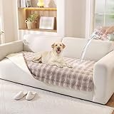 Hittun Waterproof Dog Bed Cover Non Slip Couch Covers for Dogs Washable Soft Faux Fur Sofa Cover Couch Covers for 2 Cushion Couch Sofa Pet Friendly (Khaki)