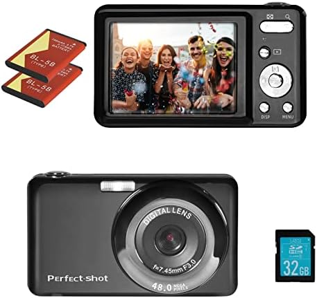 Digital Camera, Vlogging Camera Compact Camera HD 2.7K 48MP with 32G SD Card 16X Digital Zoom, Portable Mini Camera for Photography Beginners, Kids,Students