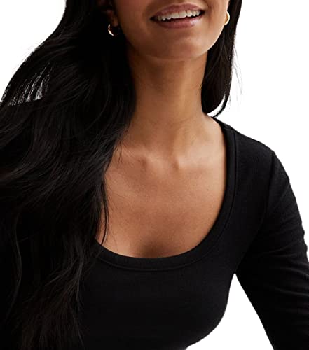 Image of Scoop Neck 100% Cotton Ribbed Soft Comfortable Full Sleeves Bodycon Stretchable Tank Scoop Neck Top