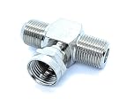 F-Type Male to 2 Female 2 Way T Splitter Combiner TV Cable Satellite Antenna RC Socket