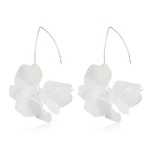 Unique Handmade Bohemian Resin Flower Petal Dangle Earrings Large Long