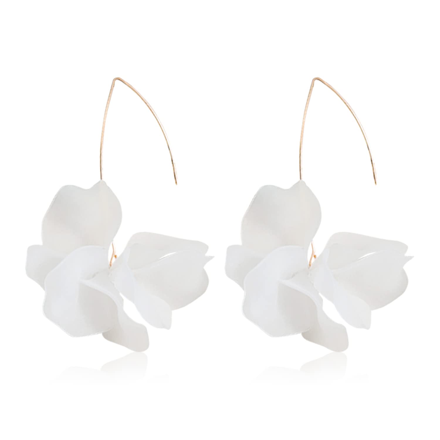 KVANU Unique Handmade Bohemian Resin Flower Petal Dangle Earrings Large Long Acrylic Rose Flower Tiered drop Earring Statement Summer Party