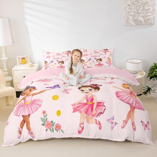 Loussiesd Ballet Girl Duvet Cover Single Baby Ballerine Dancer Pink Bedding 1...