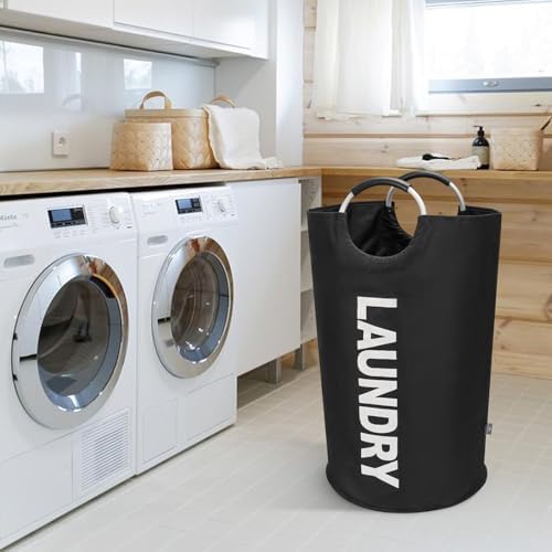DOKEHOM 90L Large Laundry Basket Bag, Collapsible Tall Hamper, Black — view 6