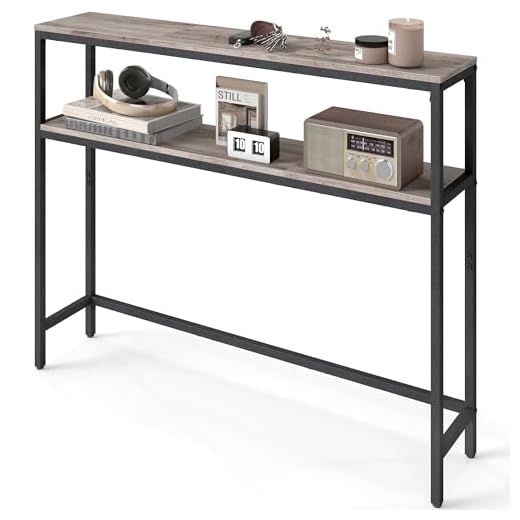 VASAGLE Konsolentisch, schmaler Sofatisch mit 2 Ablagen, 20 x 100 x 80 cm, Flurtisch, 2 Ebenen, für Flur, Wohnzimmer, Schlafzimmer, Greige meliert-tintenschwarz LNT131K02