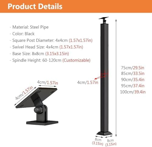 Adjustable Metal Railing Spindles - Square Baluster Posts with Flat Bracket Base & Screws Kit for Staircase & Balcony Decor, Durable & Stylish Safety Solution