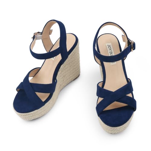 Image of JOY IN LOVE Womens Espadrilles Wedge Sandals Platform Heels Ankle Strap Open Toe Buckle Sandals