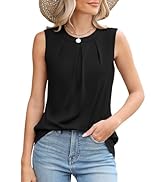Micoson Women's Tank Tops Round Neck Pleated Sleeveless Shirts Summer Loose Fit Casual Top Busine...