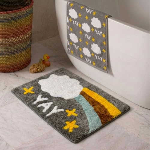 Image of Dream Weaverz 2000 GSM Soft Microfiber Bath Mat - Quick Dry Anti-Skid Water Absorbent Floor Rug, Machine Washable Non Slip Door Mat for Bathroom & Bedroom (40 x 60 cm) (Rainbow & Cloud)