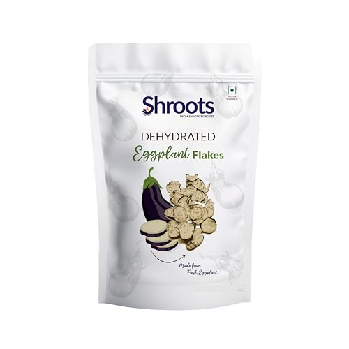 SHROOTS Dehydrated Eggplant Flakes Pure Vegetarian Gluten-Free No Added Salt Easy Cooking Machine Essential Dried Vegetable Boosted with Aroma Fiber Perfect for Fillings or Salads 0.71 oz, Pack of 1