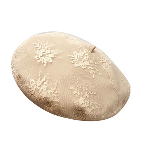 Women Casual PU Leather Berets Chic Solid Color Lace Painter Hat Comfy French Style Artist Hats for Daily Wear Beige