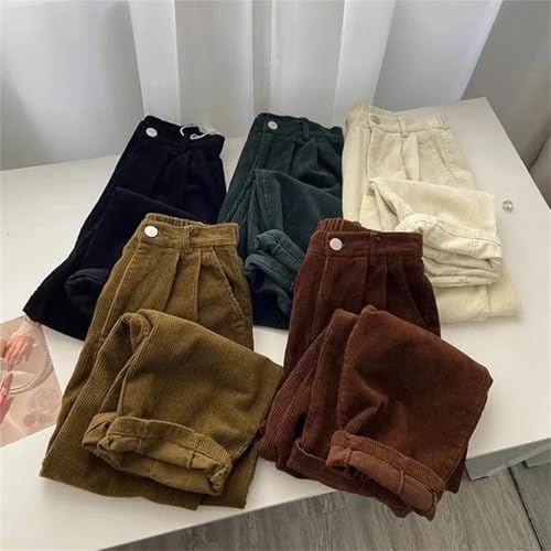Women's Retro High Waist Corduroy Pants - Spring Fall Straight, Casual, Full Length, Baggy All-Match Trousers2