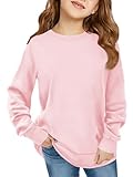 Haloumoning Girls Oversized Long Sleeve Shirts Kids Fashion Crewneck Tunic Tops Curved Hem Tees 7-14 Years Pink