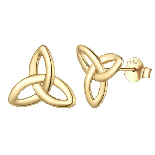 ChicSilver Gold Stud Earrings for Woman Celtic Jewellery 925 Sterling Silver Endless Knot Earring Studs for Females