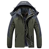 WILLONG Mens Waterproof Winter Jackets Coats Warm Fleece Mountain Jackets with Hood for Outdoor Hiking Ski Walking Skiing Working Camping Fishing Green UK M