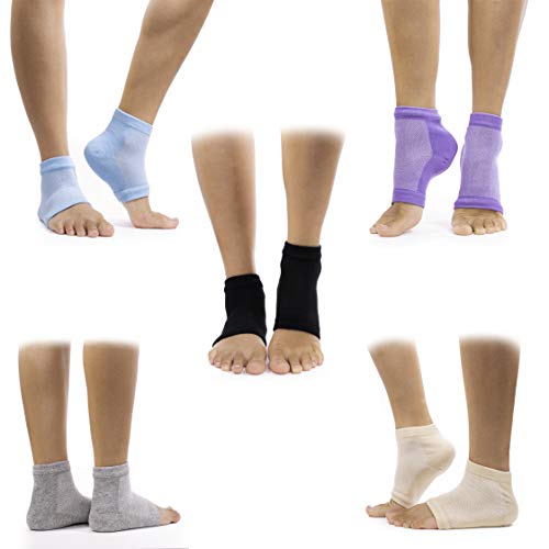 Callus Remover Gel Moisturizing Socks For Men and Women - Natural Remedy For Cracked and Dry Heels (5 Pair) Black, Grey, Nude, Blue, and Purple (Best Used With Foot Cream)
