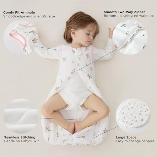 Image of Duomiaomiao 1.5 TOG Baby Sleep Sack 100% Cotton Four Season Baby Wearable Blanket, Breathable Comfy Toddler Sleeping Bag