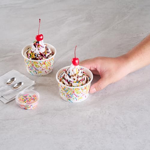 Image of Coppetta 8 Ounce Dessert Cups, 200 Greaseproof Ice Cream Cups - Lids Sold Separately, For Hot And Cold Foods, White Paper Yogurt Bowls, Party Sprinkle Design, Disposable, Sturdy - Restaurantware