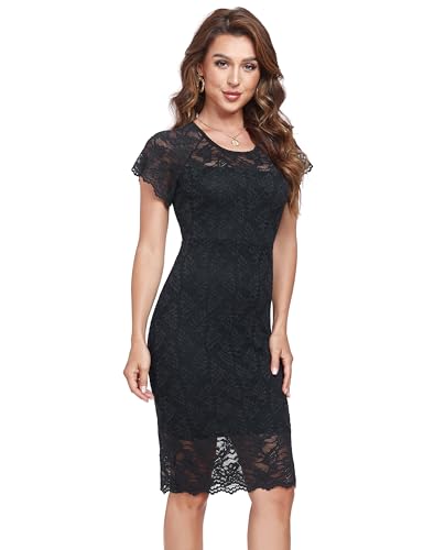 Image of Atnlewhi Womens Vintage Lace Floral Off Shoulder Elegant Swing Dresses A-line Mini Dress for Party Cocktail Wedding