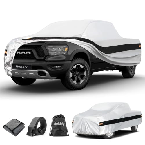 Image of 10 Layers Truck Cover Waterproof All Weather Custom Fit Dodge Ram 1500(2009-2026) Crew /Quad Cab Short Bed, Outdoor Full Exterior Pickup Car Cover Sun Rain Snow Ice Protection. Sliver