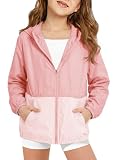 Haloumoning Girls Hooded Jacket Kids Lightweight Color Block Sun Protection Jackets 5-14 Years