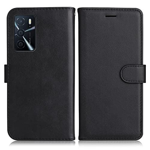 DENDICO Hülle für Oppo A16 4G / Oppo A16s / Oppo A54s, PU Leder Brieftasche Handyhülle, Flip Tasche TPU Schutzhülle mit Kartenfach für Oppo A16 4G / Oppo A16s / Oppo A54s, Schwarz