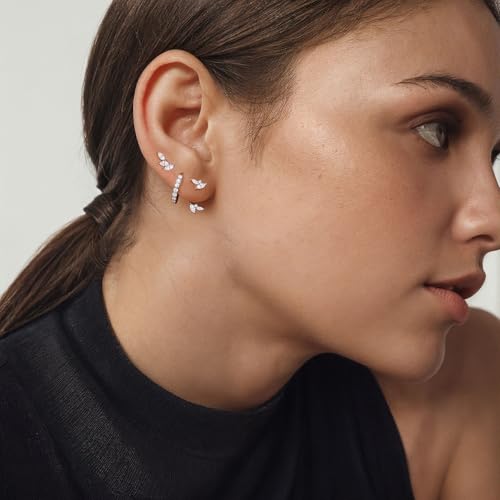 Angelady Sterling Silver Earrings Set for Women, Gold Plated Stud Hoop Earring Stacks for Women, Cartilage Huggies Earrings Set for Multiple Piercings2