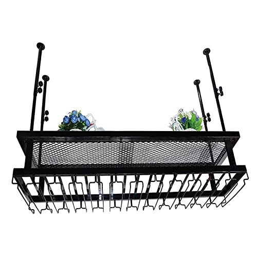 Cintre suspendu pour verre à vin et porte-bouteilles de plafond réglable style rustique noir - 2