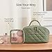 LOVEVOOK Travel Makeup Bag for Women, 2Pcs Set Puffer Waterproof Cosmetic Organizer, Large Capacity Pouch Open Flat Toiletry Bag with Divider & Handle, Portable Gift for Her (Green-1, 9''-Medium-2Pcs)