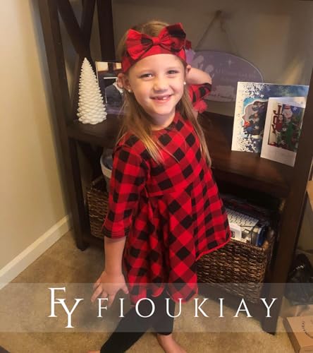 Image of Toddler Baby Girls-Fall-Clothes-Set Little Girls Floral Plaid Highlow Tunic Tops+Leggings Outfits Boutique Clothing