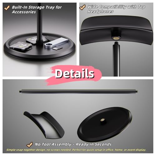 wigmoa CA-4 【1PACK】 Headphone Stand with Storage Tray No Tool Assembly Headset Holder Compatible with AirPods Max, AirPods Pro, Beats, Bose, and Most Gaming Headphones. (Black) - image 6