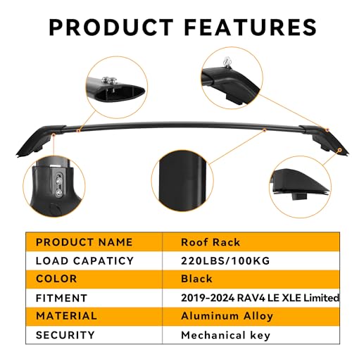 Flycle ROOF RACK CROSS BARS Rack Crossbars For 2019-2024 Rav4 Le Xle Limited（Do Not Fit Rav4 Adventurer And Trd Off-Road Models） 220Lb Anti-Theft Lock Luggage Kayaks Bicycles Snowboard Canoe Carrier Cargo Bag thumb #6