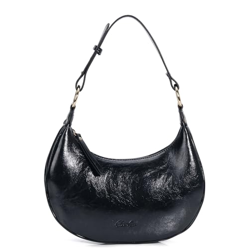 Chinllo Purse for Women Shoulder Bag Shiny Leather, Cute Mini Clutch Zipper Hobo Tote Handbags
