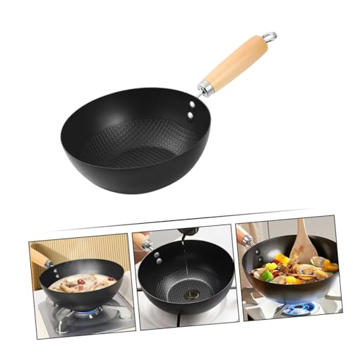 Wok de hierro antiadherente con mango de madera PRETYZOOM miniatura 4