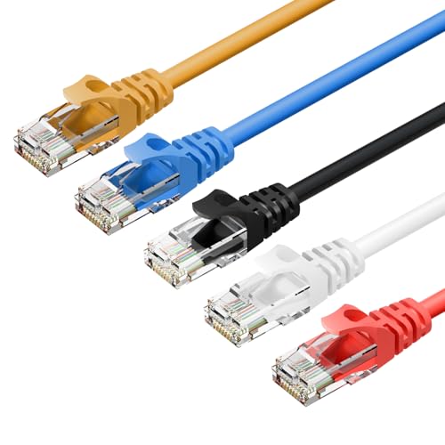 Paquete de 5 cables Ethernet Cat6 de 0,3 m, cable UTP CAT 6 de 24 AWG, cable LAN con conector RJ45, cable de red de Internet de alta velocidad de 10 Gbps para enrutador/impresora/portátil/escritorio y