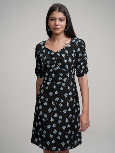 Image of Tokyo Talkies Women's Loral Crepe A-Line Dress | Short Sleeves | Elegant & Flowy for Casual & Semi-Formal Wear