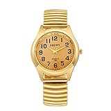 JewelryWe Mens Big Dial Easy Reader Quartz Watch, Gold/Silver Tone Elastic Band Wristwatch