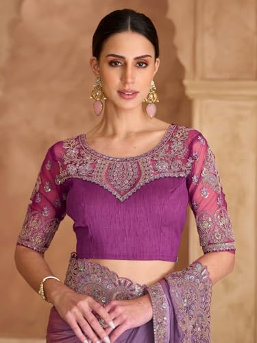 Image of AKHILAM Women's Satin Sequence Embroidery Saree With Unstitched Blouse Piece(SNDLWOD1601 TFH Parent)
