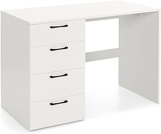 CASART Computer Desk, Wood Study Writing Desk PC Laptop Table with 4 Drawers, Modern White Computer Workstation for Bedroom Study Office