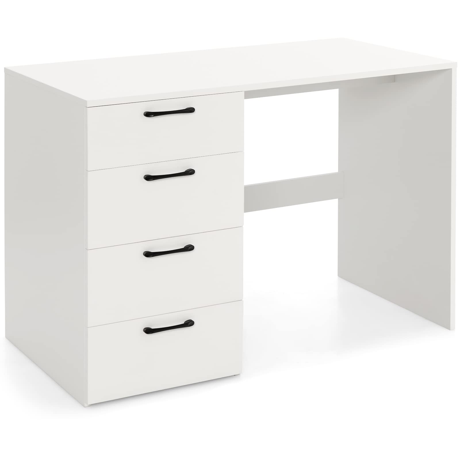 GIANTEX Escritorio de Ordenador con 4 Cajones, Mesa de Escritorio de Madera, Escritorio de Escritura para Oficina con Armario de Almacenamiento, Blanco, 110 x 60 x 76 cm