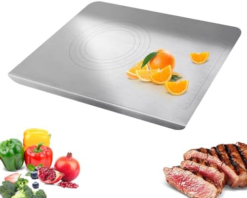 Stainless Steel Cutting Chopping Boards for Kitchen, 15.7 x 11.8” Steel Cutting Board for Meat, Fruits, Vegetables, Bread, Baking Boards with Pastry Scraper and Measuring Scale