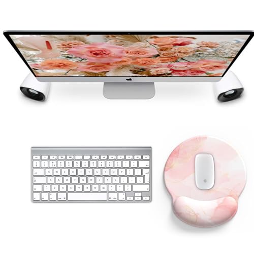 Image of eulps Mouse Pad with Wrist Rest, Comfortable Computer Mousepad with Gel Wrist Support Smooth Surface and Non-Slip PU Base for Pain Relief, Laptop, Office & Home (Pink Marble)