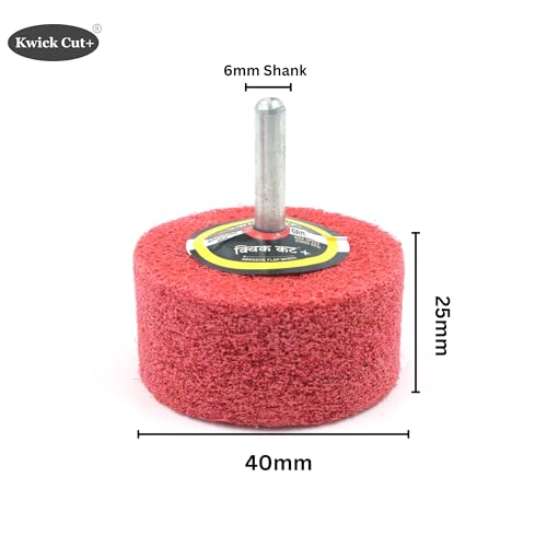 Image of Kwick Cut+ Non-Woven Unitised Abrasive Matt Mop Wheel 40x25mm for Drill with 6mm Shank - Red Surface Conditioning Polishing Buffing Wheel for Metal, Wood, Rust Removal - for Rotary Tools