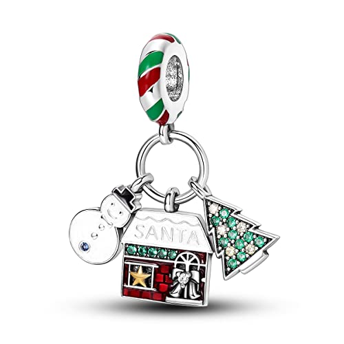 Parmuz 925 Sterling Silver Christmas Charm for Bracelet Snowflake Dangle Beads Santa Claus Snowman Deer Charm Gifts for Women