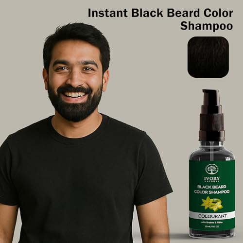 Image of Black Beard Color Shampoo (30ml + 30ml) - Get Instant Grey Coverage & Natural Black Beard & Mustache | Ammonia-Free, Plant-Based Shampoo - Free Gloves included
