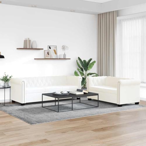 Lumanois Canapé Chesterfield à 2 Places et à 3 Places Blanc Canapés Blanc,272250
