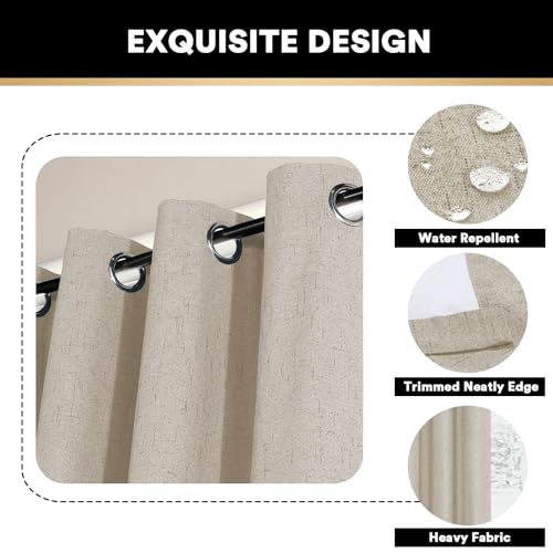 Image of PrinceDeco Blackout Curtains for Sliding Glass Doors Linen Blackout Patio Door Curtains for Sliding Glass Door 84 Inch Curtains 2 Panel Set for Bedroom /Living Room,100 X L84 Inch, Stone