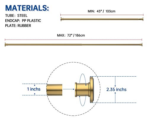 BRIOFOX Industrial Shower Curtain Rod - Rustproof Non-Slip 43-72 Inches, Sunglow Gold