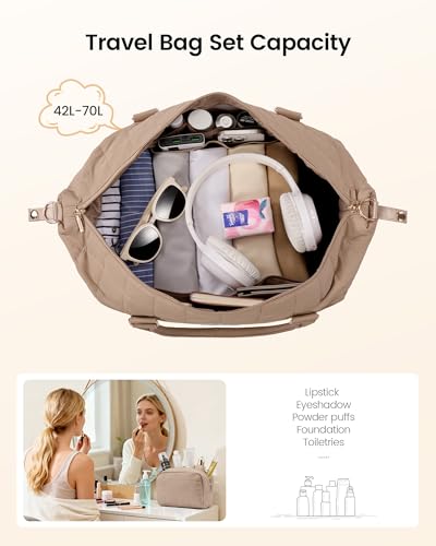 LOVEVOOK Travel Duffel Bag - Versatile Weekender Bag for Women, Puffer Carry On & Overnight Bag for Short Trips, Coffee Brown - Image 5
